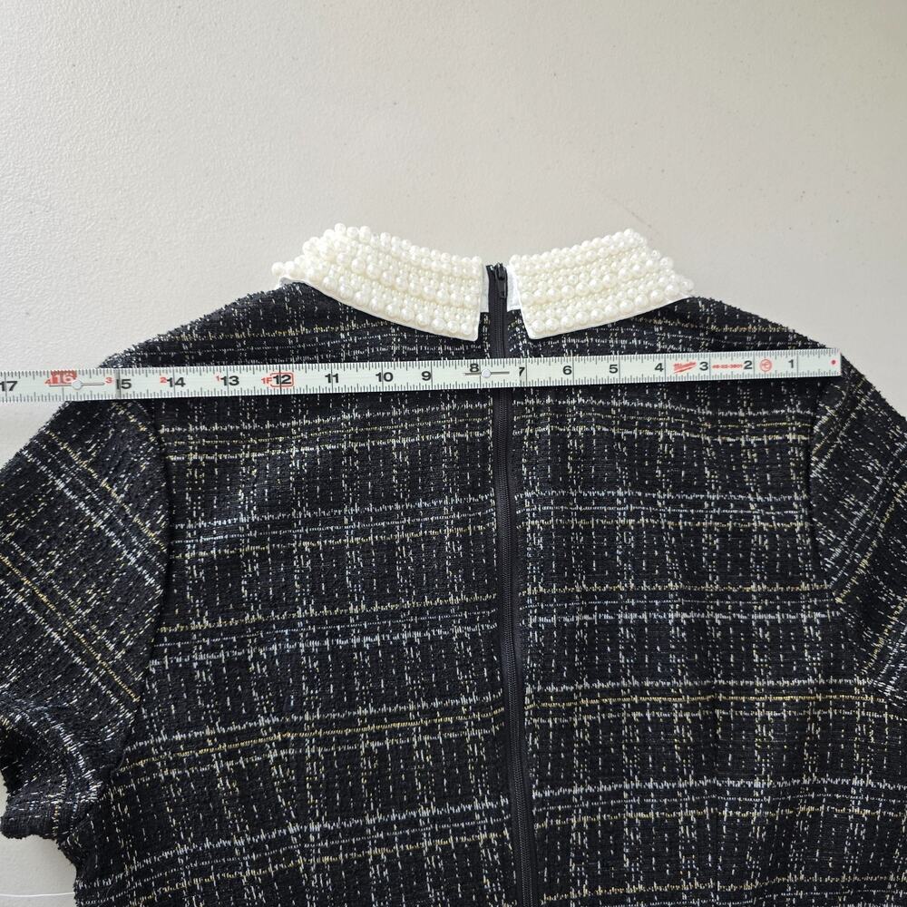 City Triangles Tweed Dress Women's L Black Gold Geo Faux Pearl Collar Mini NWT - Picture 9 of 14